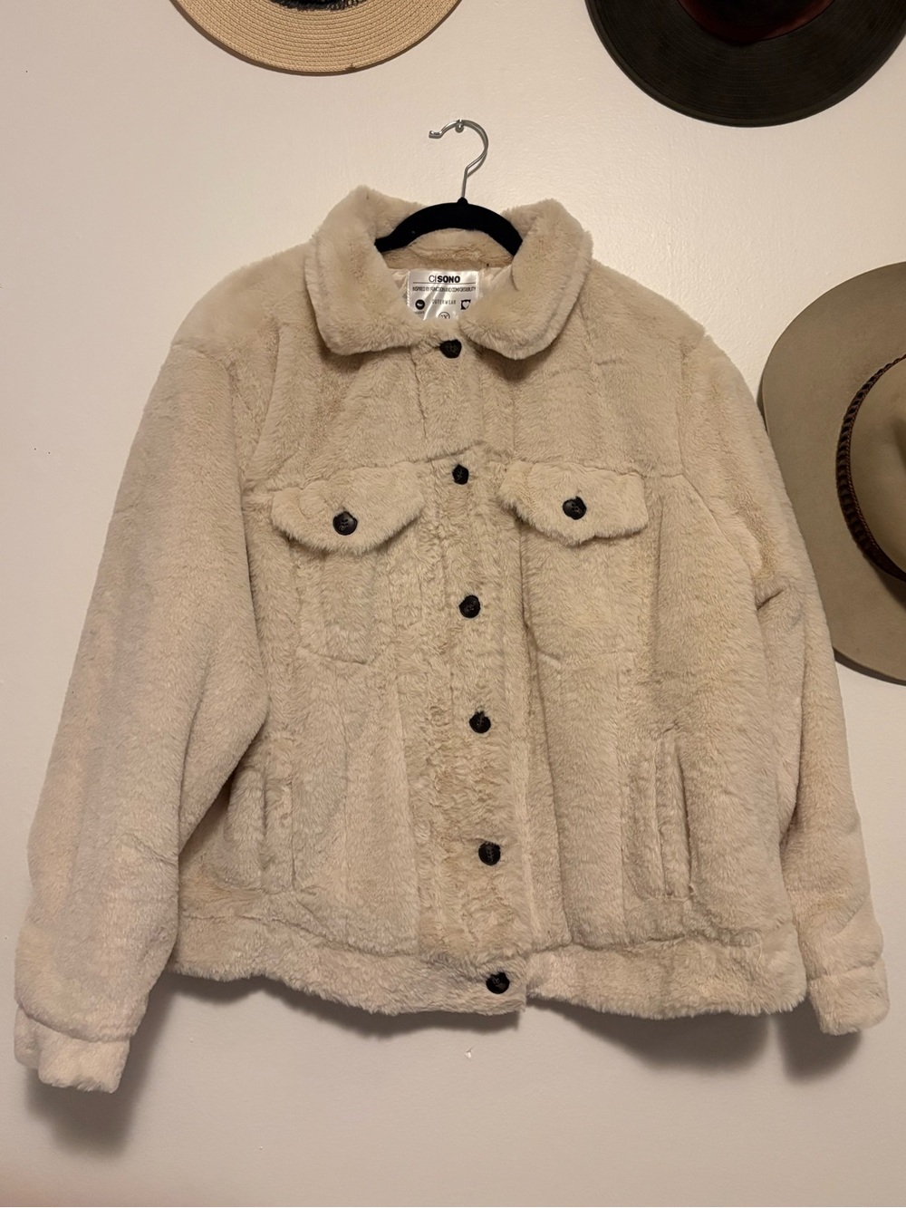 Ci Sono Cream Faux Shearling Button Jacket